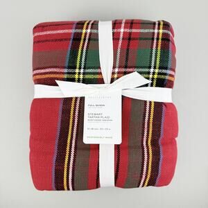Pottery Barn Stewart Tartan Plaid Duvet Cover FULL/QUEEN 92x88 Red 100% Cotton